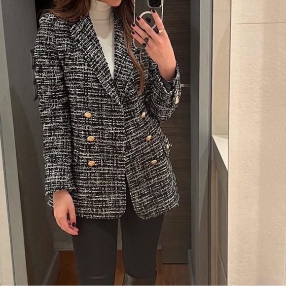 ZARA Double Breasted Textured Weave Coat - Picture 3 of 11